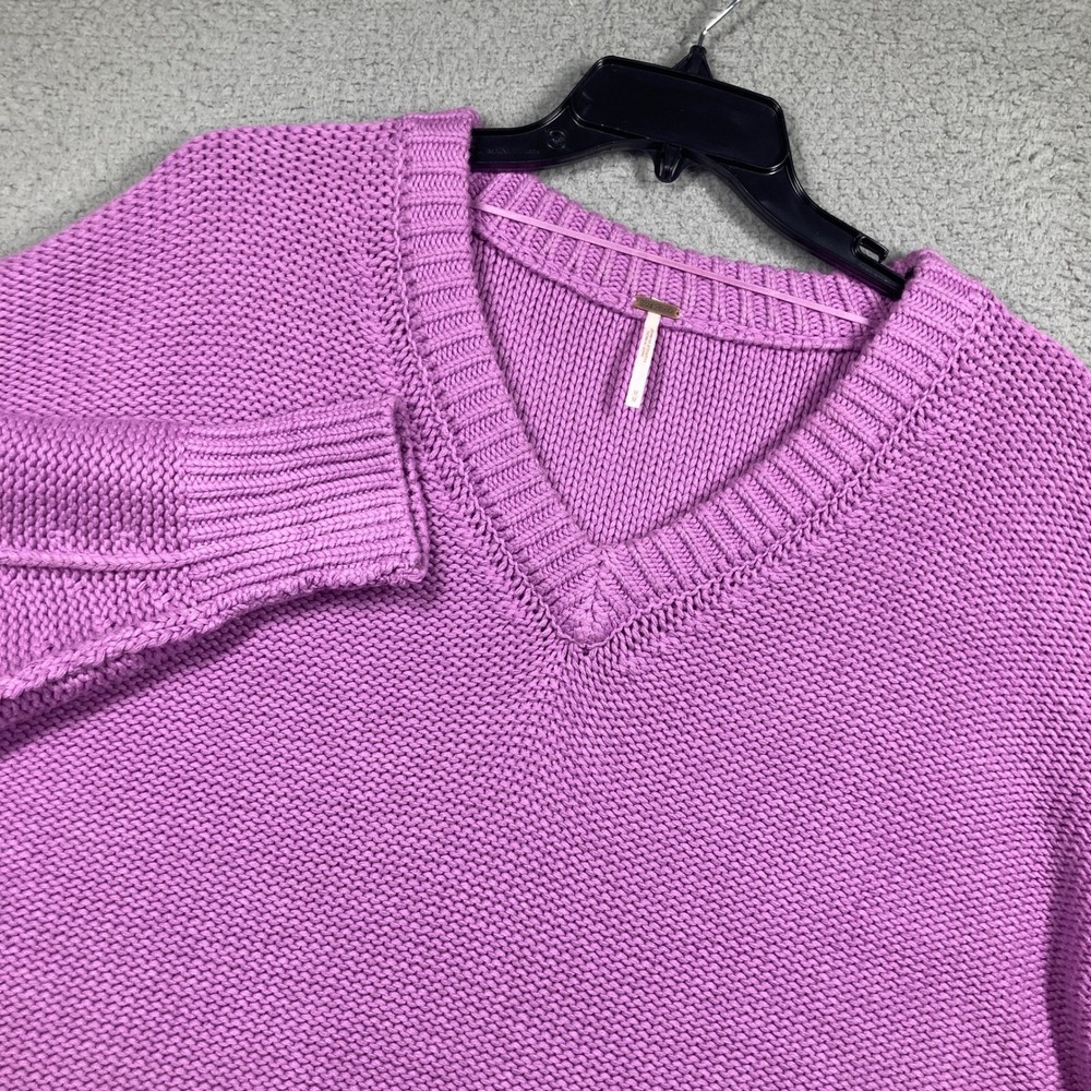 Free People Sweater Women M Orchid Purple V-Neck Oversized Chunky Knit Pullover